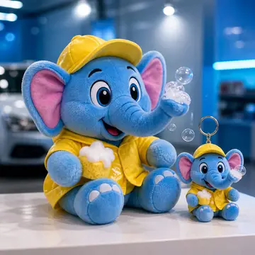 Mascote virando pelúcia e chaveiro de brinde: Lavinho (Lava-jato e estética automotiva)