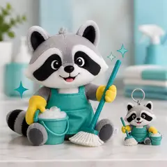Mascote virando pelúcia e chaveiro de brinde: Guaxinim (Limpeza e conservação)