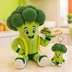 Mascote virando pelúcia e chaveiro de brinde: Brócolis (Nutrição)