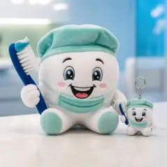 Mascote virando pelúcia e chaveiro de brinde: Dentinho (Odontologia)