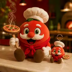 Mascote virando pelúcia e chaveiro de brinde: Nonno (Pizzaria)