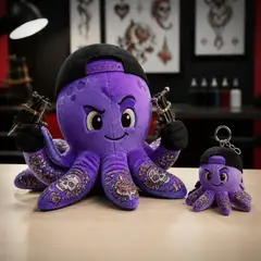 Mascote virando pelúcia e chaveiro de brinde: Tinta (Estúdio de tatuagem)