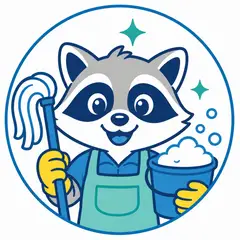 Mascote em vetor pra logo e ícone: Guaxinim (Limpeza e conservação)