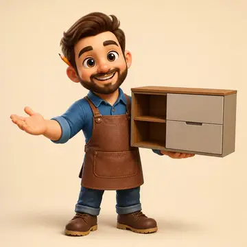 Mascote 3D do negócio — Móveis, construção & reforma