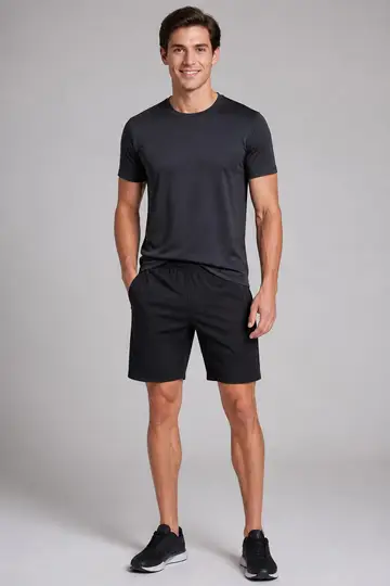 Bermuda de treino: modelo de frente (catálogo)