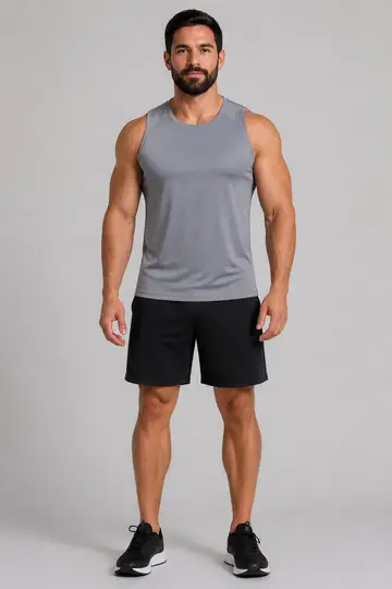 Regata e camiseta dry fit: modelo de frente (catálogo)