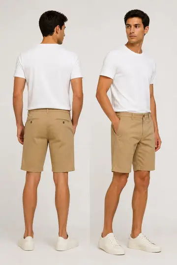 Calça e bermuda: costas e 3/4 (caimento)