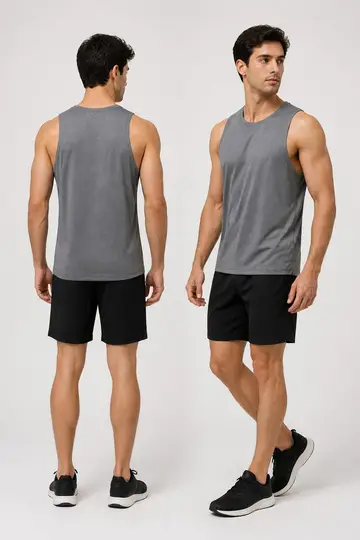 Regata e camiseta dry fit: costas e 3/4 (caimento)
