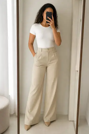 Calça (jeans ou alfaiataria): selfie no espelho (cara de cliente)
