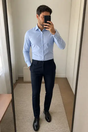 Camisa social: selfie no espelho (cara de cliente)
