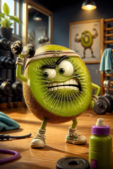 Cena engraçada: kiwi na academia