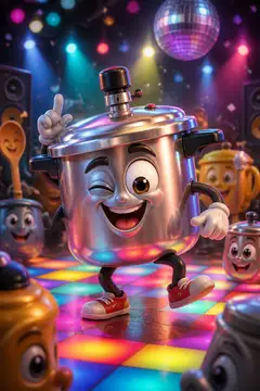 Cena engraçada: panela de pressão numa festa
