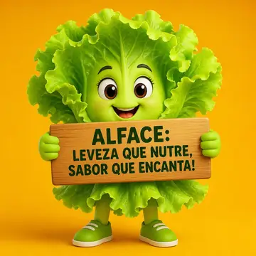 Mascote de loja: pé de alface segurando placa