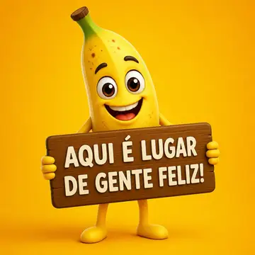 Mascote de loja: banana segurando placa