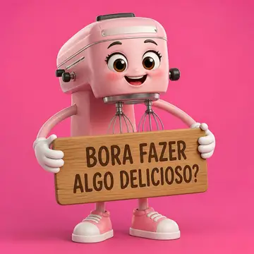 Mascote de loja: batedeira segurando placa
