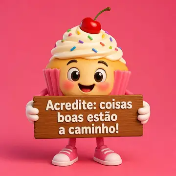 Mascote de loja: cupcake segurando placa
