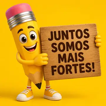 Mascote de loja: lápis segurando placa