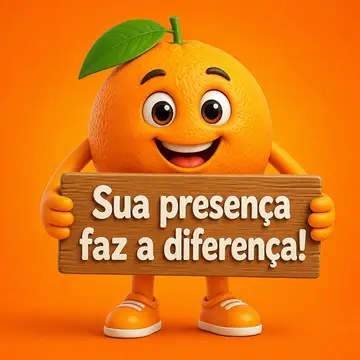 Mascote de loja: laranja segurando placa