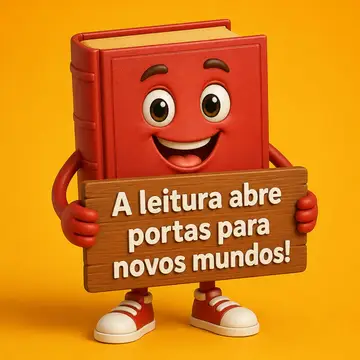 Mascote de loja: livro segurando placa