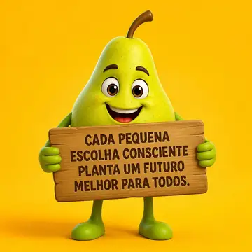 Mascote de loja: pera segurando placa