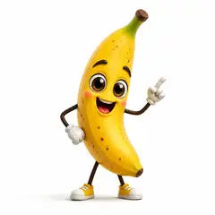 Personagem 3D: banana com rosto e bracinhos