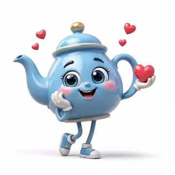 Personagem 3D: bule de chá com rosto e bracinhos