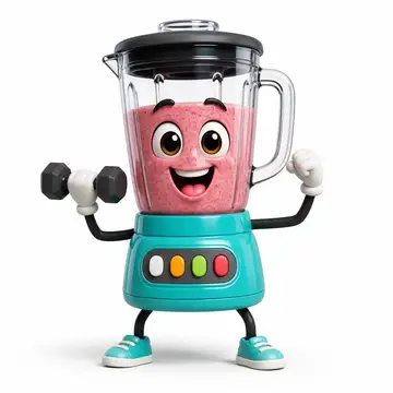 Personagem 3D: liquidificador com rosto e bracinhos