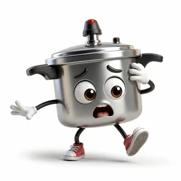 Personagem 3D: panela de pressão com rosto e bracinhos