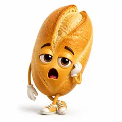 Personagem 3D: pão francês com rosto e bracinhos