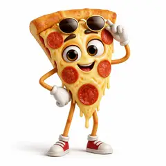 Personagem 3D: fatia de pizza com rosto e bracinhos