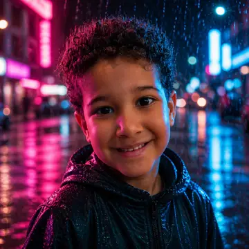 Retrato na chuva com luz neon