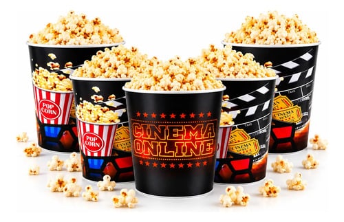 Kit 5 Baldes De Pipoca 3 Litros Cinema Filme Potes Preto — Descartáveis para Festa