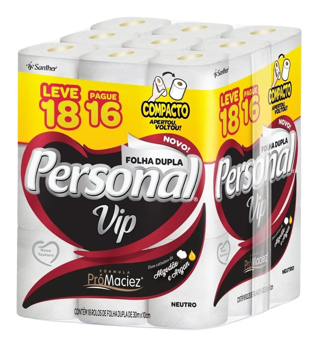 Papel Higiênico Vip Folha Dupla 30m Leve 18 pague 16 Personal — Higiene Pessoal