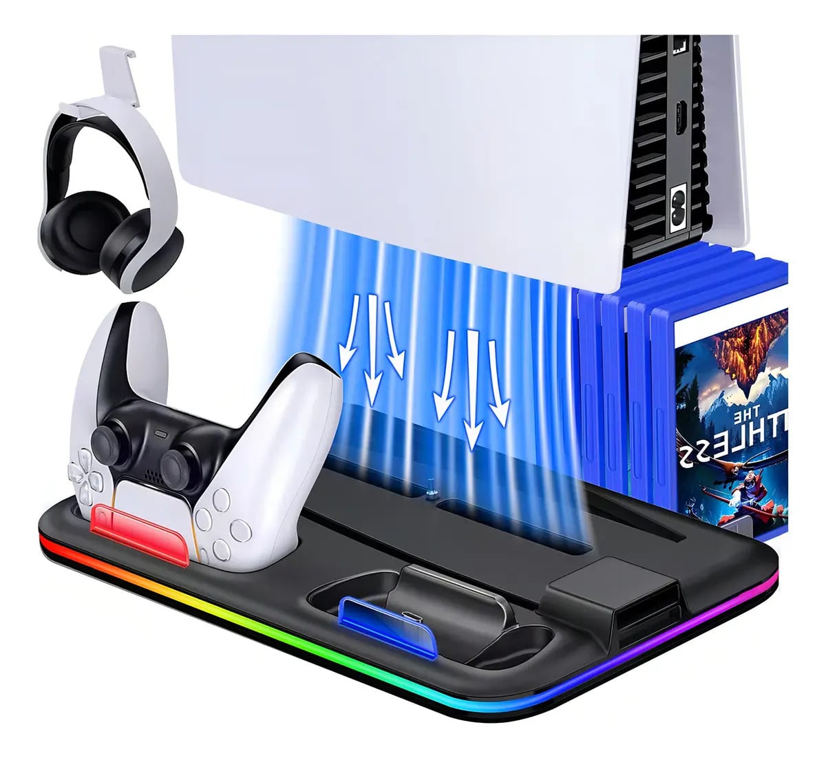 Base Carregamento Gllai Preto PS5 com Ventilador RGB Ajustável 3 Níveis — Acessórios gamer