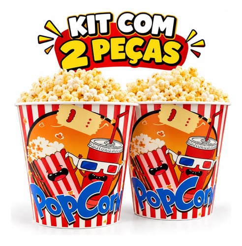 Kit 2 Baldes De Pipoca 3 Litros Pote Popcorn Cinema Filme Azul — Descartáveis para Festa