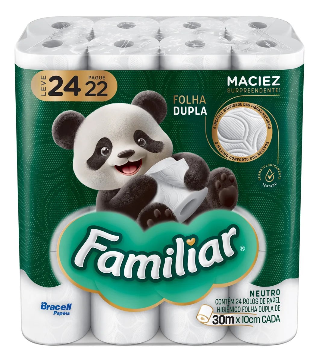 Papel Higiênico Familiar Folha Dupla Kit 24 Rolos de 30 m — Cuidado da Casa e Lavanderia