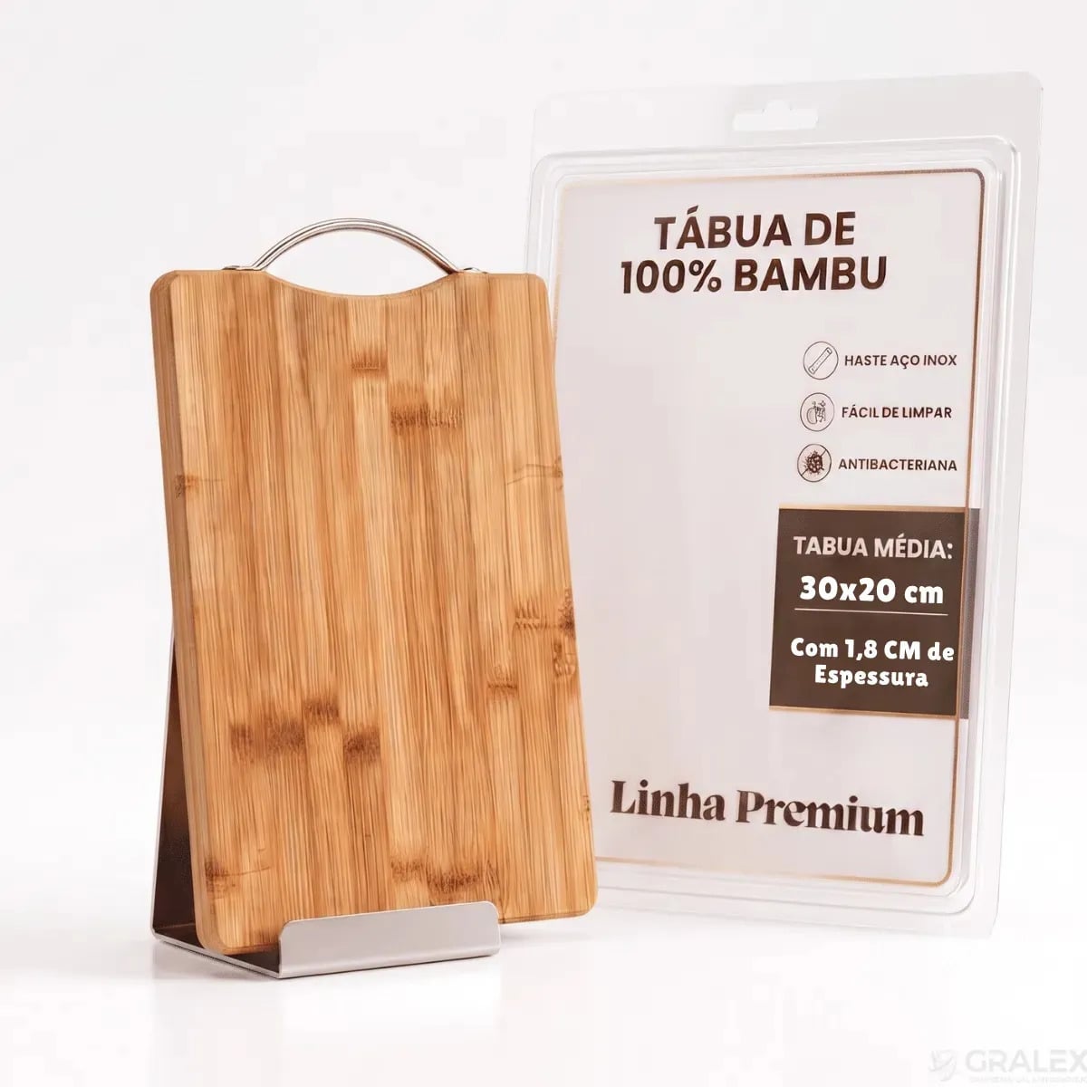 Tábua de Corte de Bambu com Alça Inox para Carnes e Legumes — Utensílios úteis