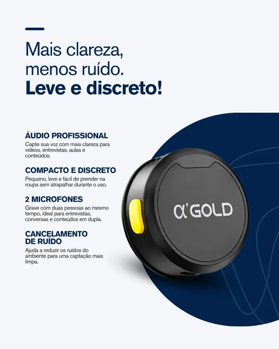 Microfone Lapela A'Gold MCF-38D Sem Fio para iPhone e Android com 2 Microfones — Acessórios para Câmeras
