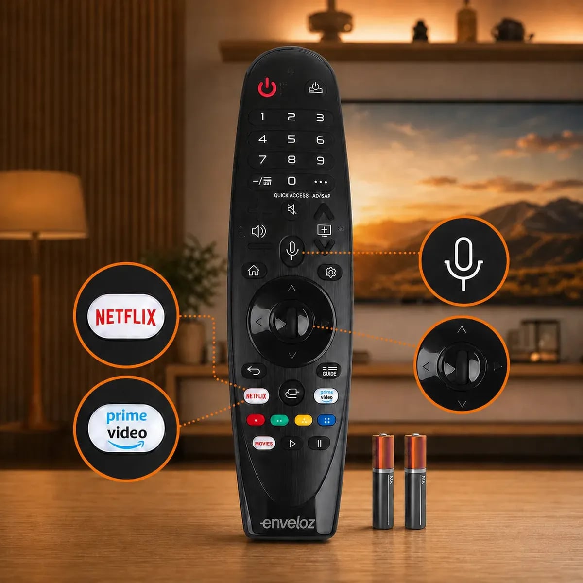 Controle Remoto Enveloz para TV LG ThinQ AI Magic com Comando de Voz e Pilhas — Controles Remotos