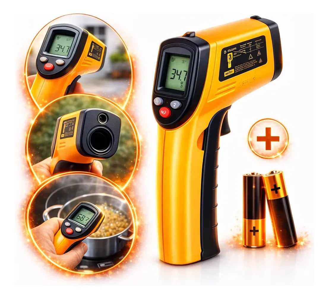 Termômetro Infravermelho Brasiliana Tech Digital Para Culinária E Industrial Até 400°C Laser Cozinha Churrasco Fritura Forno Visor LCD — Medições e Instrumentação
