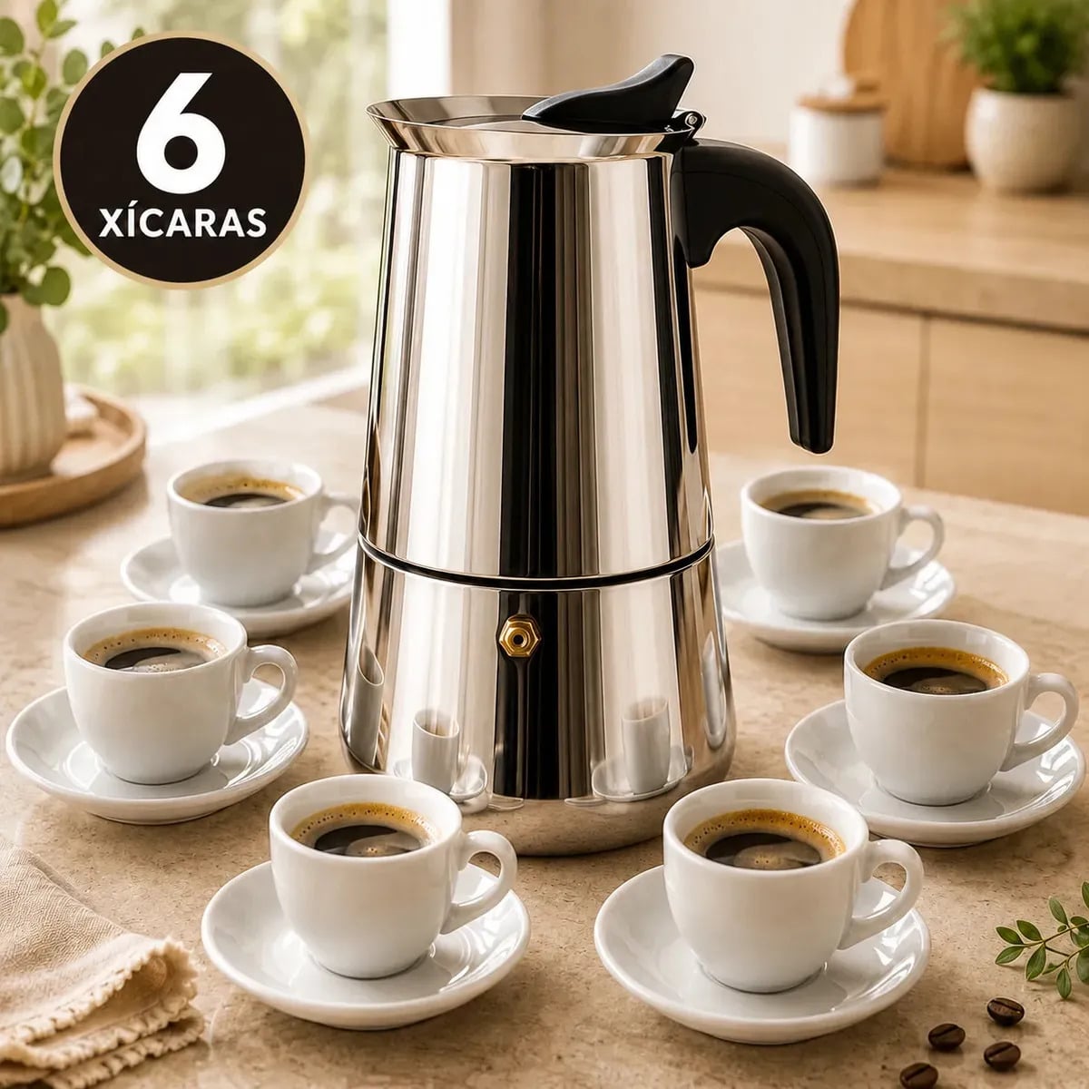 Cafeteira Italiana Moka inox 6 Xícaras Café Expresso Espresso Para Fogão Manual Tradicional Resistente 300 Ml Casa Premium Sólar — Cozinha
