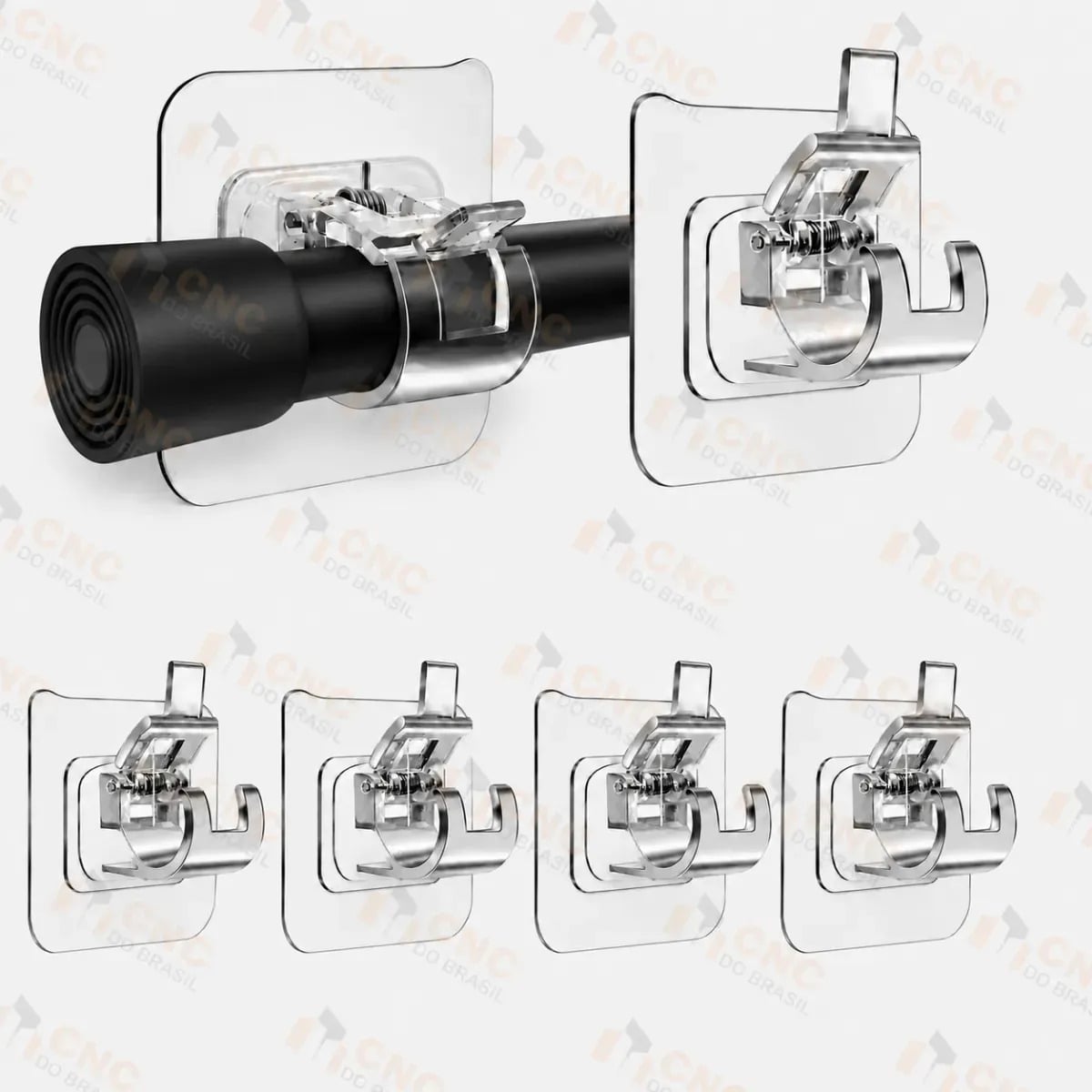 Kit 4 Suporte Varão Cortina Adesivo Sem Furos Transparente Gancho Autoadesivo Cnc Do Brasil — Banheiros