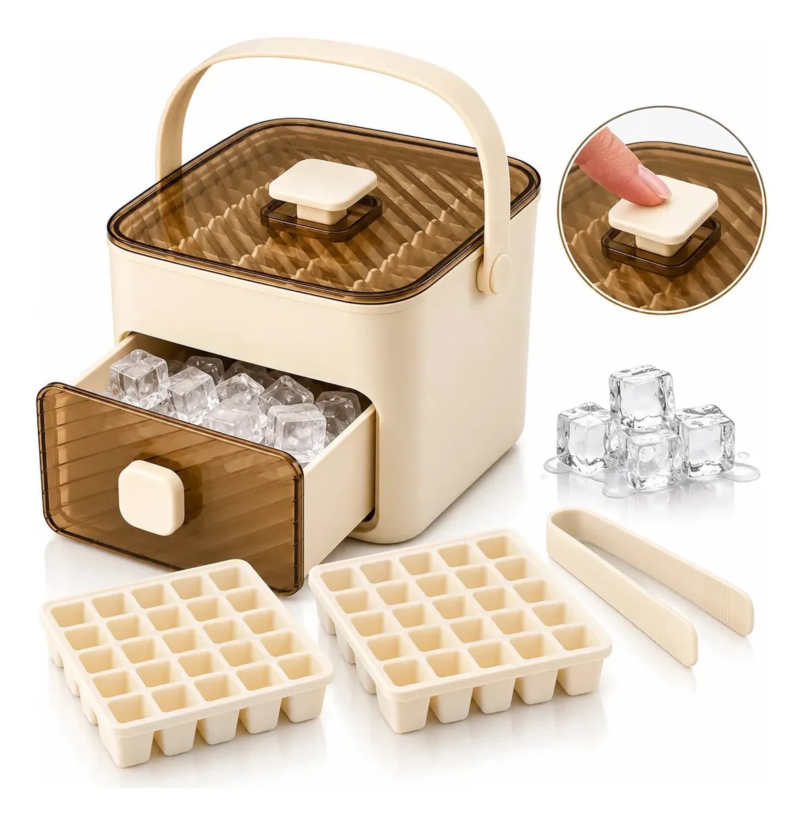 Forma de gelo Bandeja caixa EPS-6458 dupla gaveta 2 em 1 Cor Bege — Cozinha