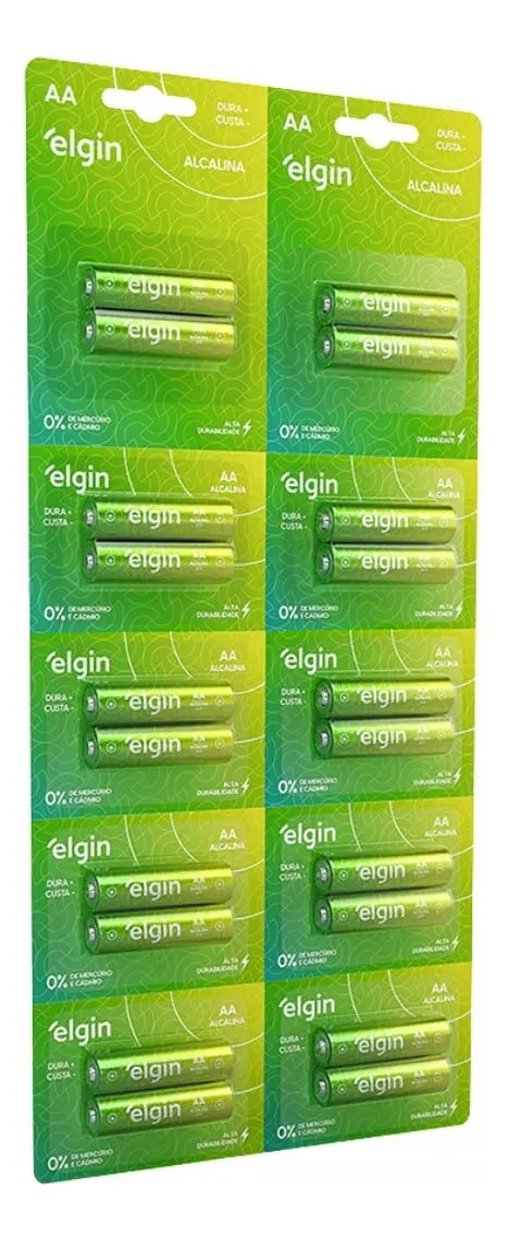 Pilha Alcalina Aa Comum Elgin 10 Cartelas De Blisters 2 Unidades — Pilhas e Carregadores