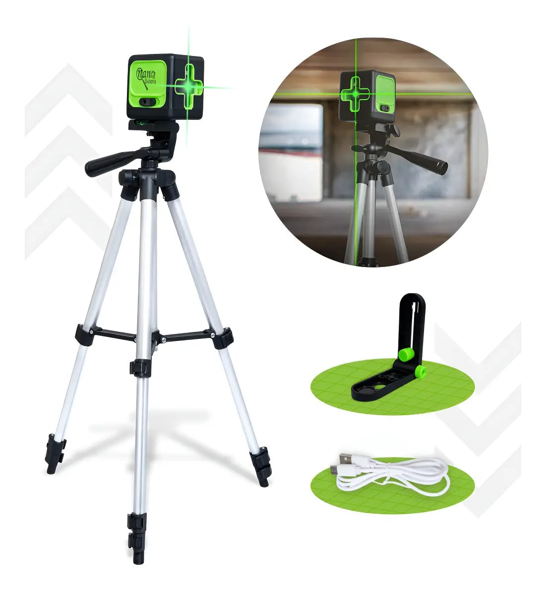 Nível a Laser Verde 2 Linhas Com Tripé Para Profissional Autonivelante — Medições e Instrumentação