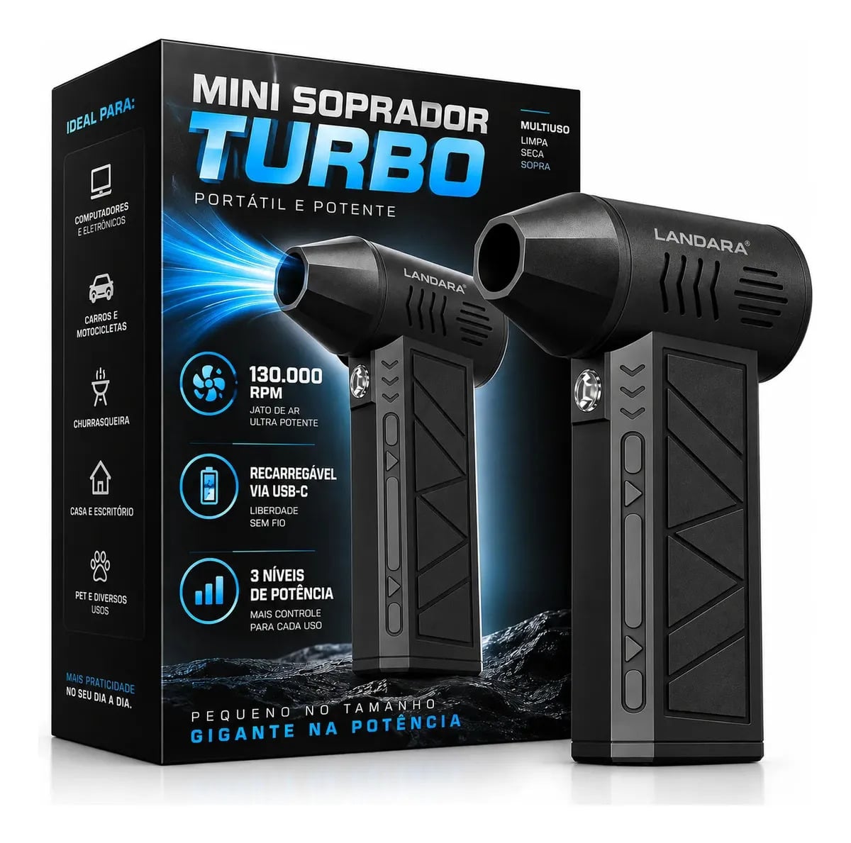 Soprador De Ar Turbo Automotivo Limpeza Profunda Portatil Sem Fio Multifuncional Churrasqueira Janelas Poeiras Landara — Ferramentas para Jardim