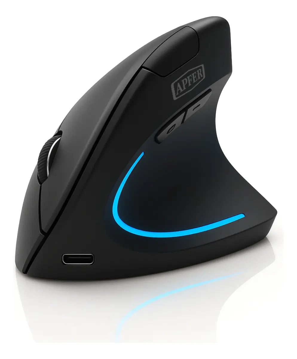 Mouse Vertical Ergonômico Sem Fio Recarregável Bluetooth e USB 2.4G – RGB, Silencioso, DPI Ajustável, Reduz Tensão no Pulso, Portátil e Confortável – Compatível — Acessórios gamer