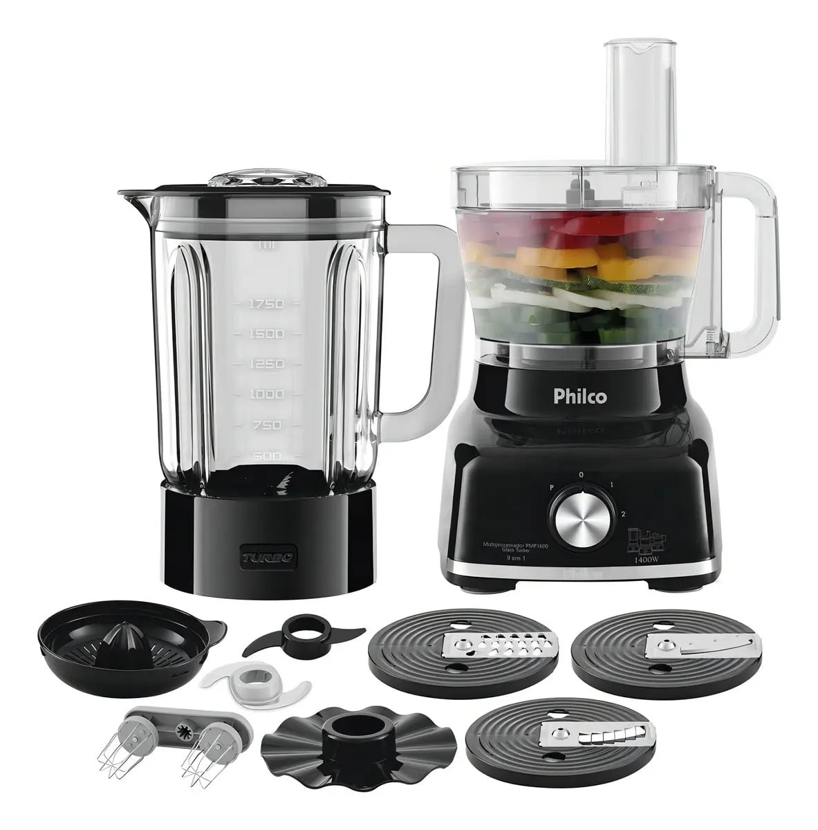 Multiprocessador Philco 9 em 1 1400W PMP1600P Glass Turbo 127V — Eletros de cozinha