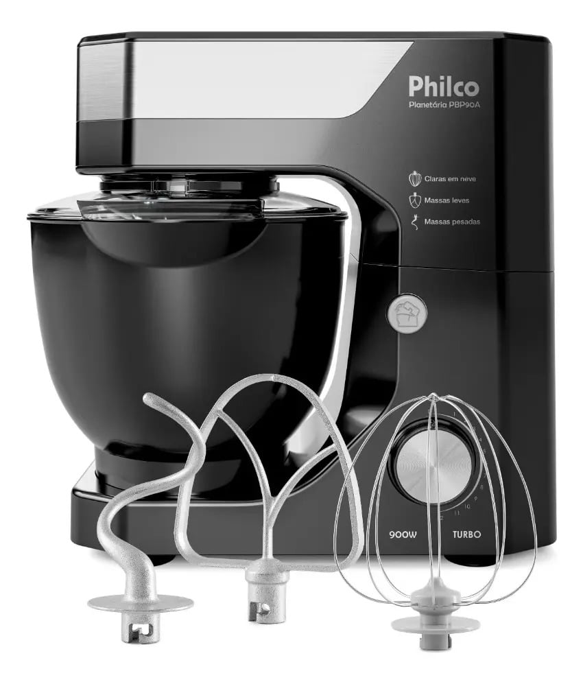Batedeira Planetária Philco 900W 5L Preta 12 Velocidades Turbo PBP90A — Eletros de cozinha