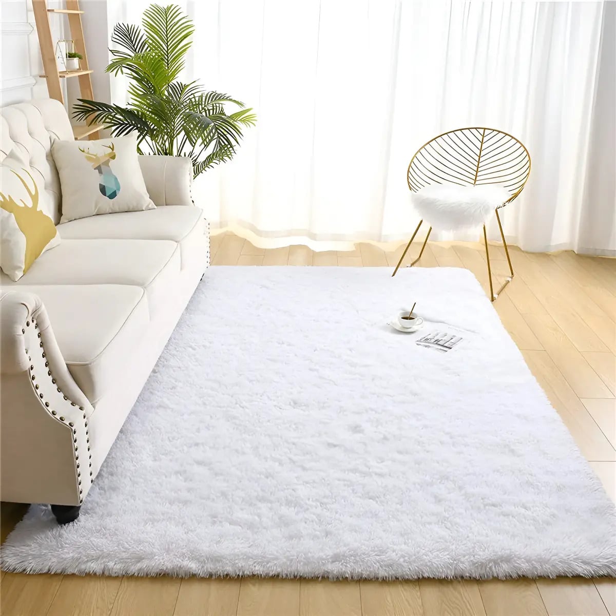 Tapete 2x1,5 Sala Peludo Quarto Cores Variadas Cor Branco Desenho Do Tecido Pelo Alto — Têxteis de Casa e Decoração